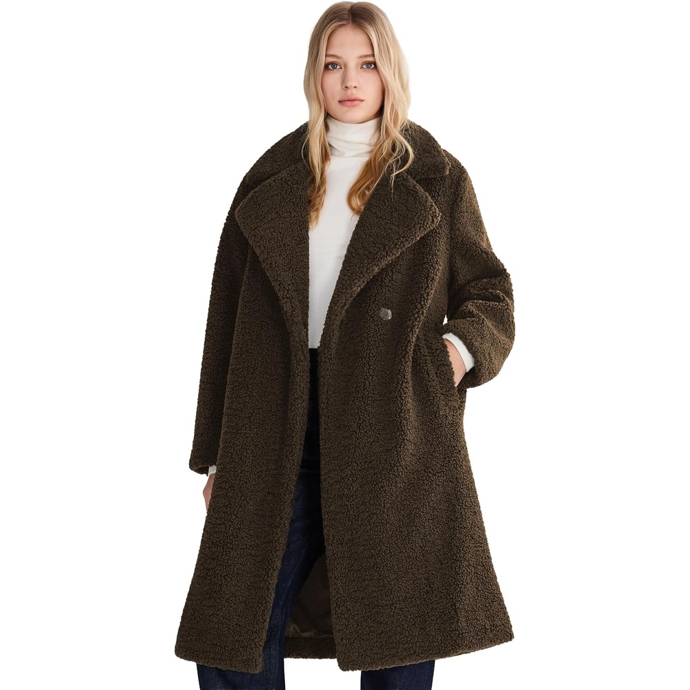 image:imageOrolay Womens Oversized Teddy Coat MidLength Faux Fur Sherpa JacketDark Cocoa