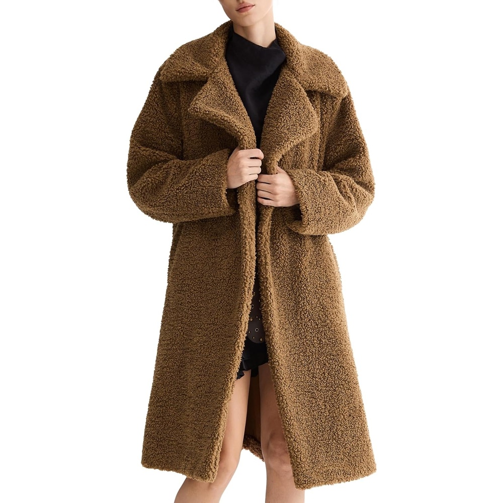 image:imageOrolay Womens Oversized Teddy Coat MidLength Faux Fur Sherpa JacketKhaki Roomy