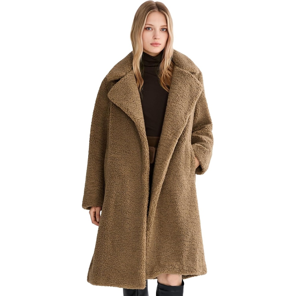 image:imageOrolay Womens Oversized Teddy Coat MidLength Faux Fur Sherpa JacketTaupe Khaki