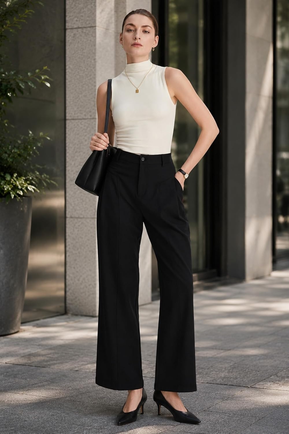 image:imageOrolay Womens Casual Dress Pants Straight Leg Trousers Work Slacks Black M