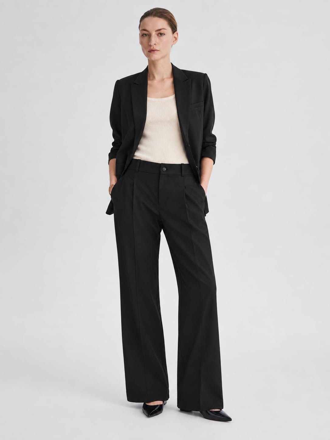image:imageOrolay Womens Casual Dress Pants Straight Leg Trousers Work Slacks Black M