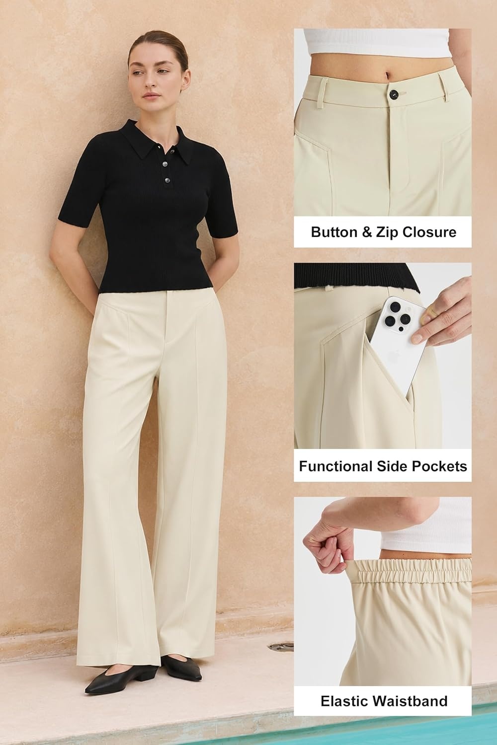 image:imageOrolay Womens Casual Dress Pants Straight Leg Trousers Work Slacks Black M
