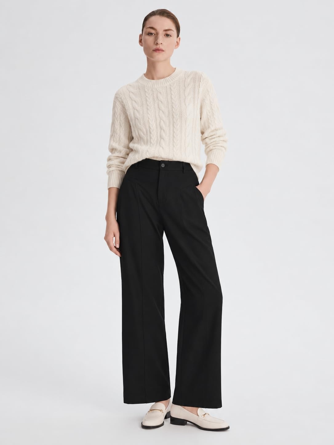 image:imageOrolay Womens Casual Dress Pants Straight Leg Trousers Work Slacks Black M