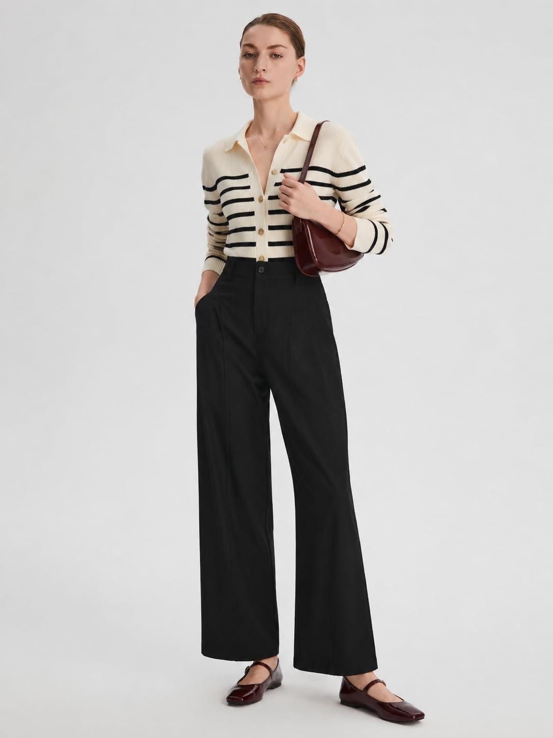 image:imageOrolay Womens Casual Dress Pants Straight Leg Trousers Work Slacks Black M