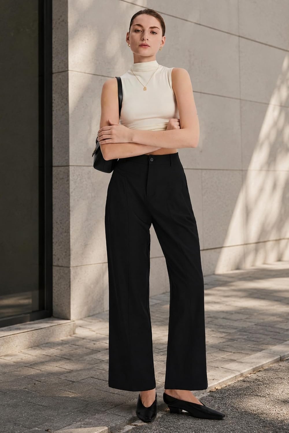 image:imageOrolay Womens Casual Dress Pants Straight Leg Trousers Work Slacks Black M