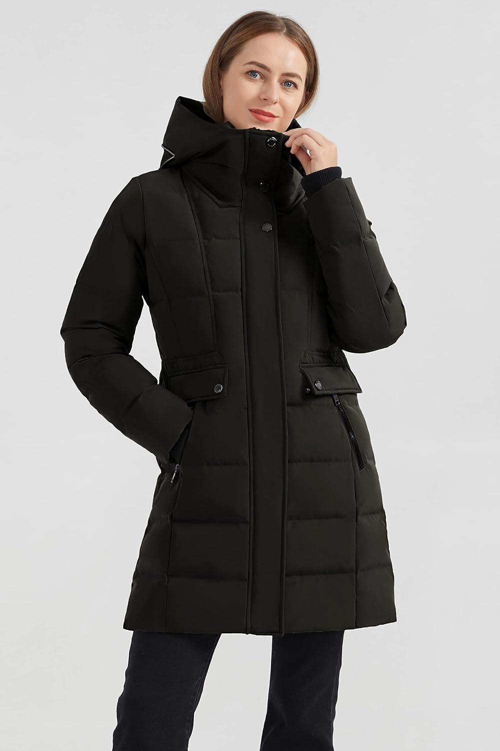 image:imageOrolay Womens Hooded Winter Down Coat Quilted Puffer JacketBlack