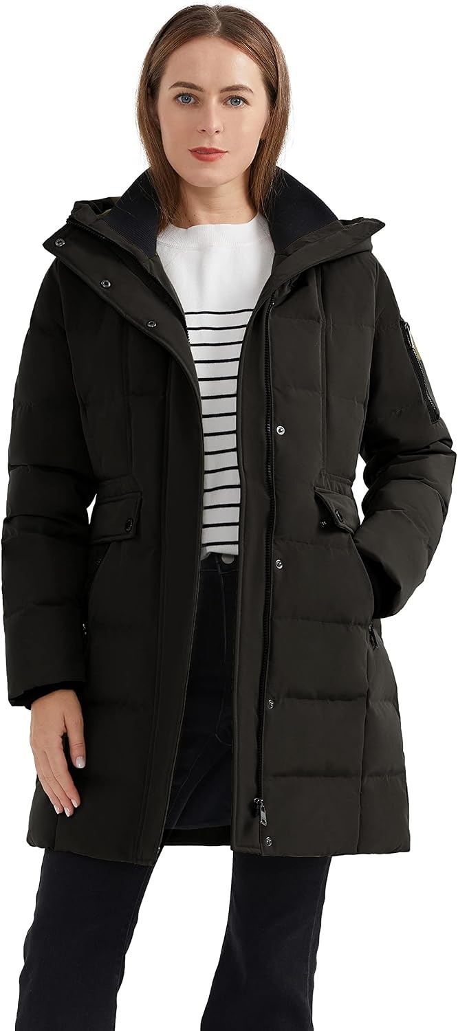 image:imageOrolay Womens Hooded Winter Down Coat Quilted Puffer JacketBlack