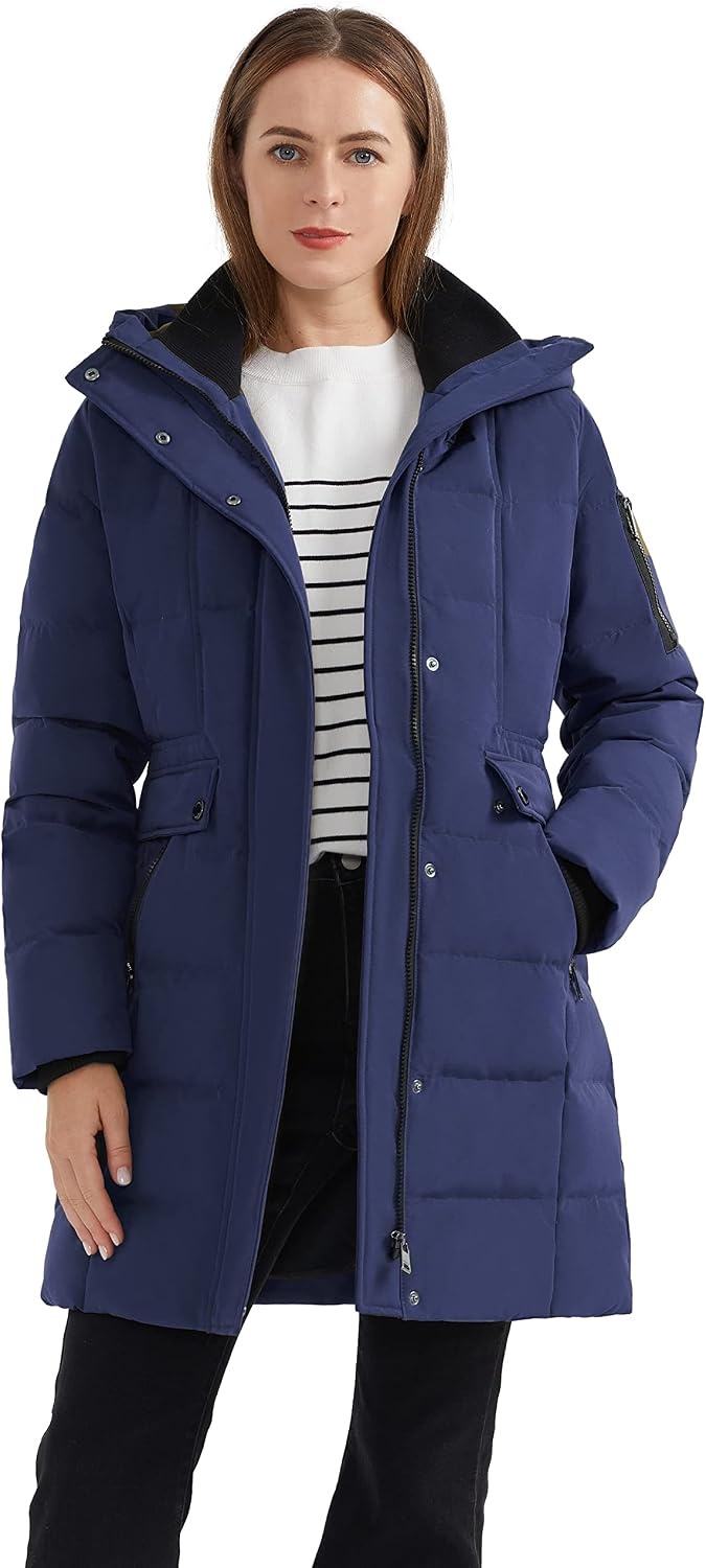 image:imageOrolay Womens Hooded Winter Down Coat Quilted Puffer JacketNavy