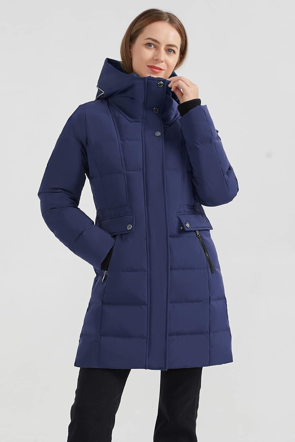 image:imageOrolay Womens Hooded Winter Down Coat Quilted Puffer JacketNavy