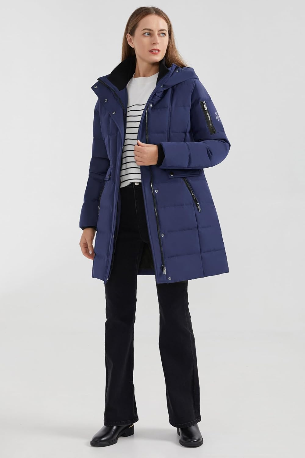 image:imageOrolay Womens Hooded Winter Down Coat Quilted Puffer JacketNavy