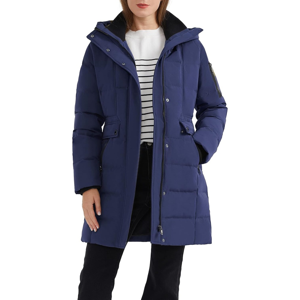 image:imageOrolay Womens Hooded Winter Down Coat Quilted Puffer JacketNavy