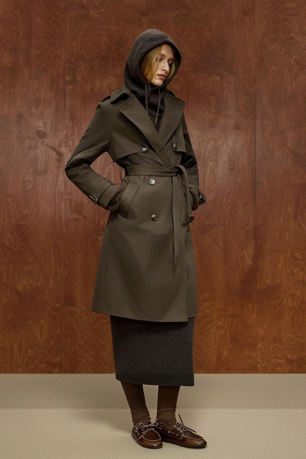 image:imageOrolay Womens 34 Length Double Breasted Trench Coat Lapel Jacket with BeltCoffee