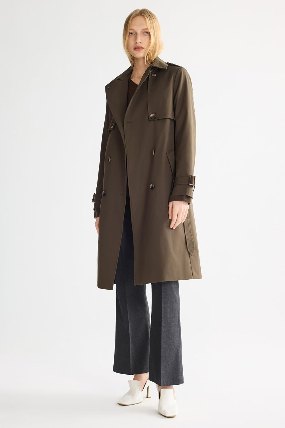 image:imageOrolay Womens 34 Length Double Breasted Trench Coat Lapel Jacket with BeltCoffee