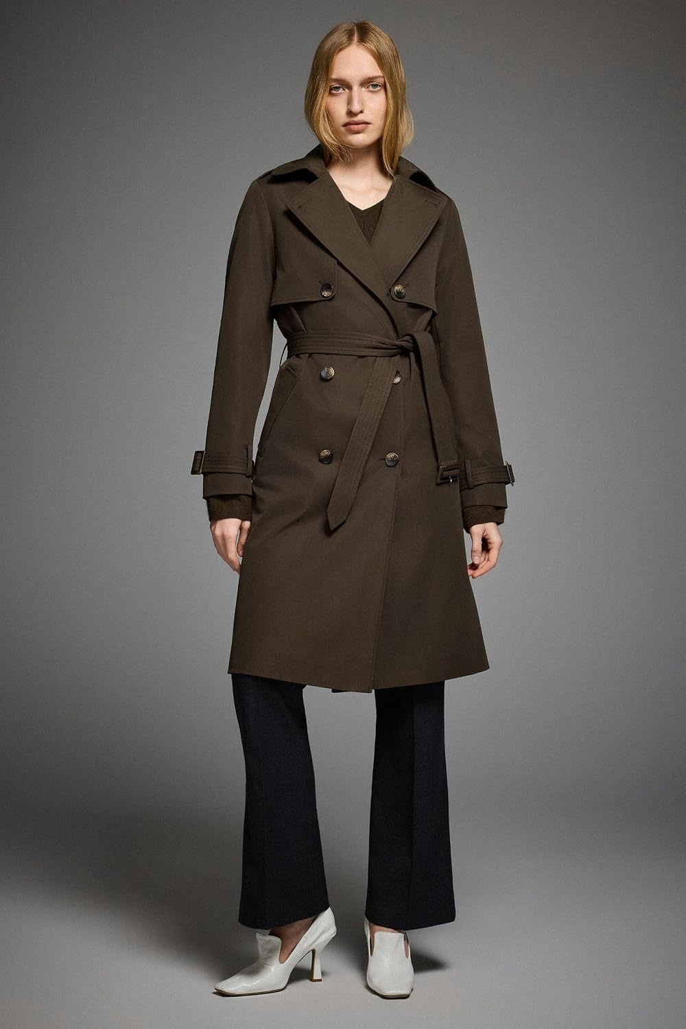 image:imageOrolay Womens 34 Length Double Breasted Trench Coat Lapel Jacket with BeltCoffee