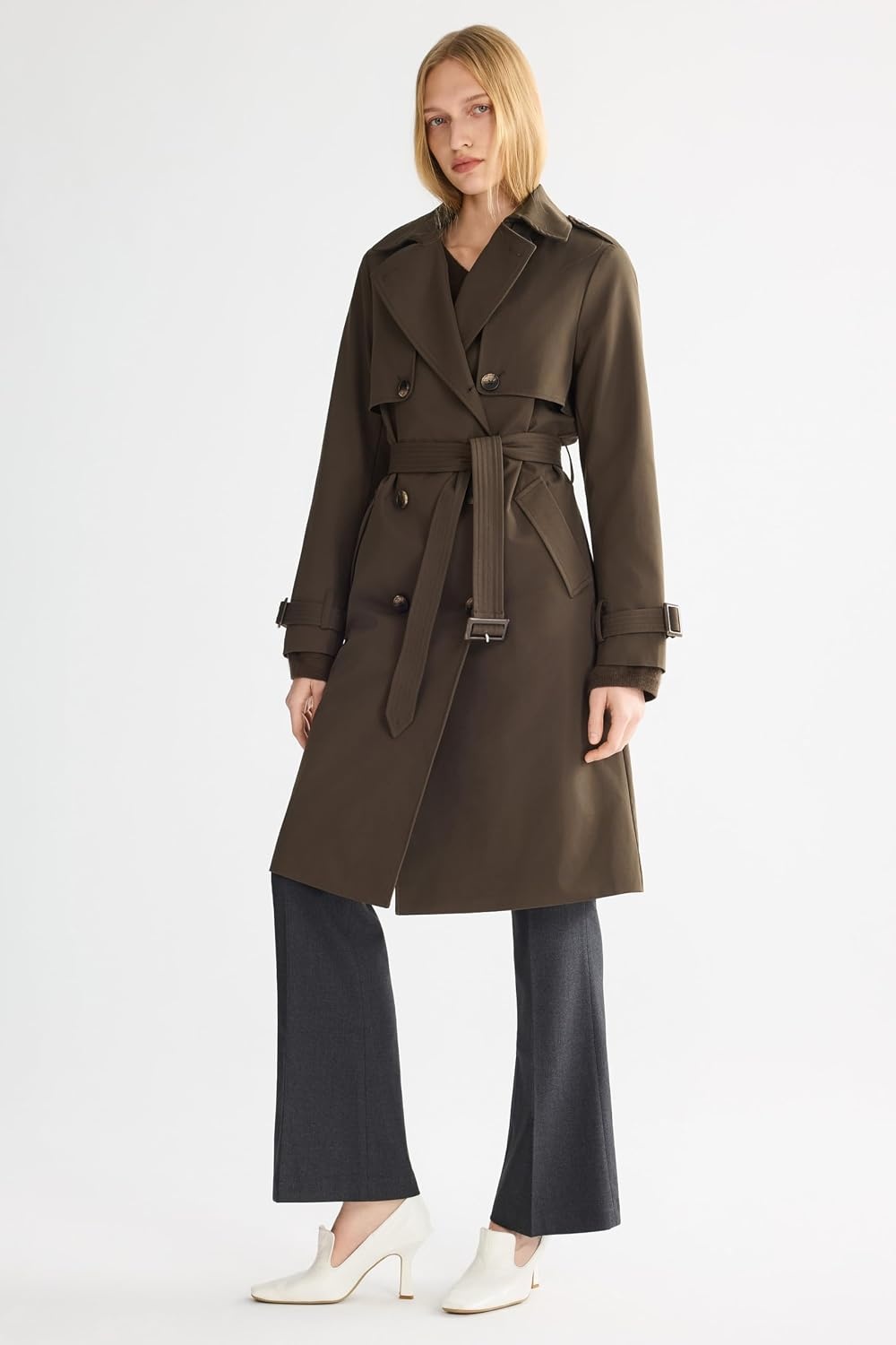 image:imageOrolay Womens 34 Length Double Breasted Trench Coat Lapel Jacket with BeltCoffee